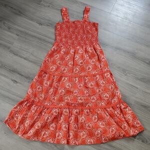 Mira Dress Womens 2XL Red White Lobster Print Smocked Tiered Maxi Summer Cotton